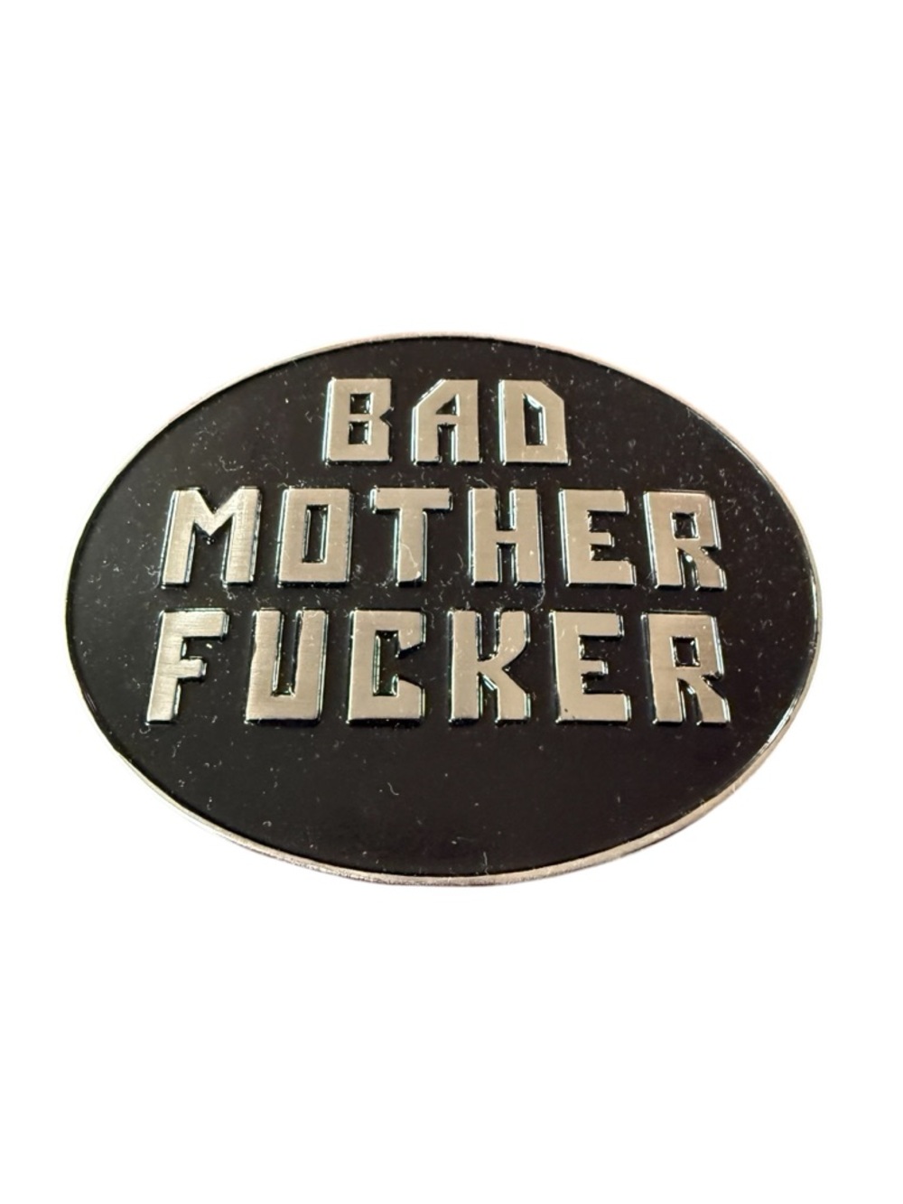 Vintage BAD MOTHER EFFER Belt Buckle Black & Silver Edgy EMO Punk Rock Grunge